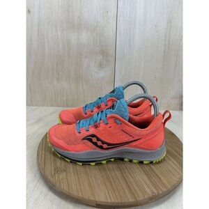 Saucony Peregrine 10 Vizired Citron Blue Athletic Running Shoes Womens Size 6